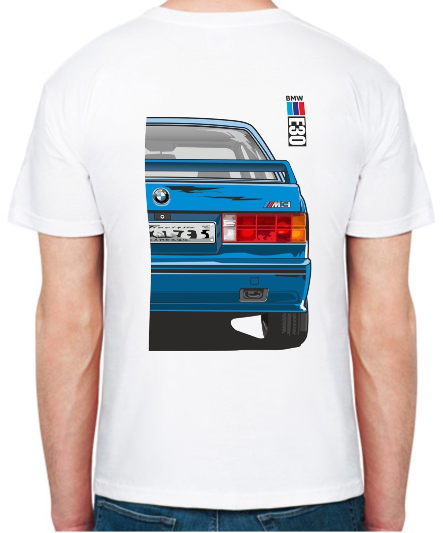 

Футболка мужская Avtolife класическая BMW E30 MotorSport Blue белая принт сзади 306330