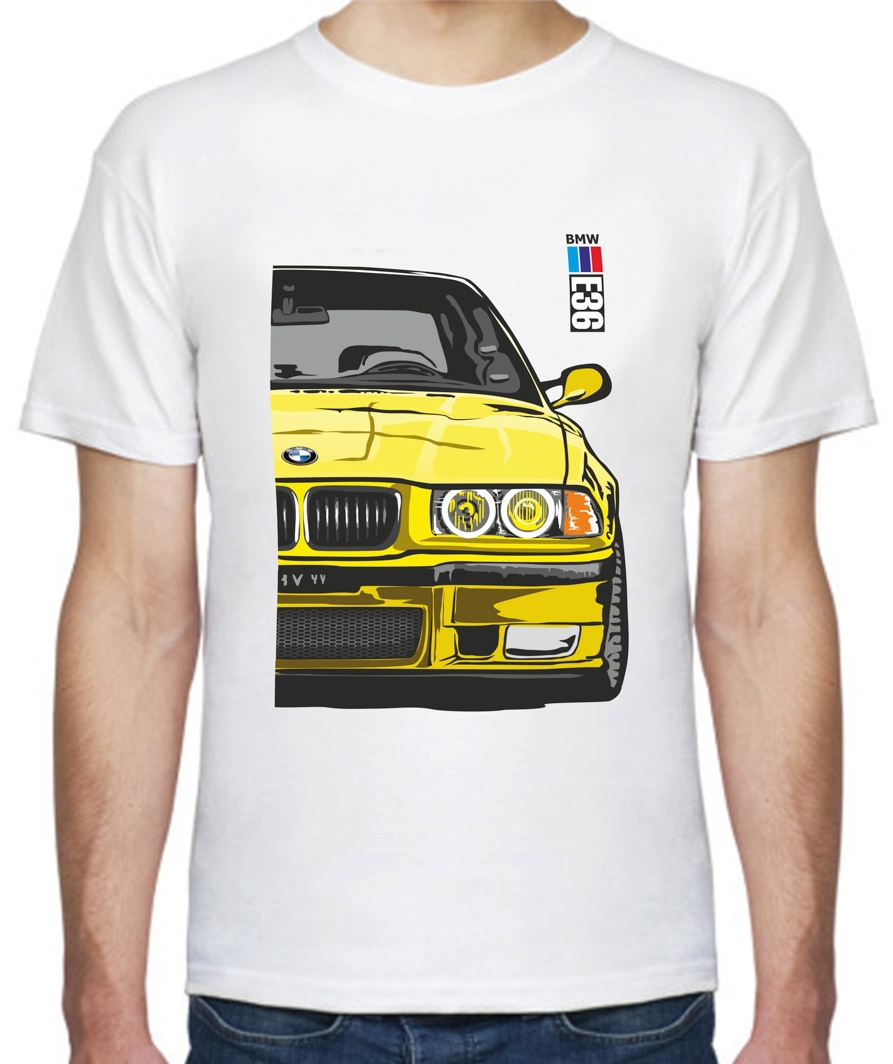 

Футболка мужская Avtolife классическая BMW E36 MotorSport Yellow белая принт спереди 205536