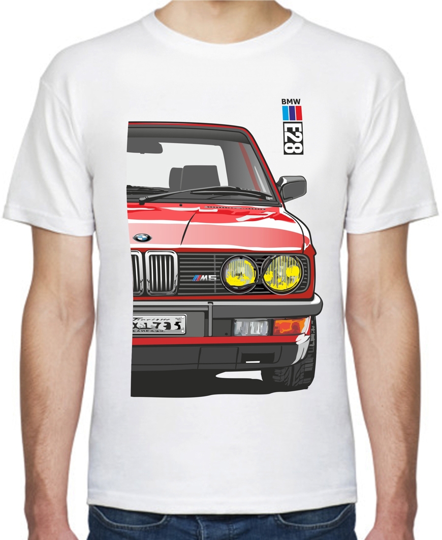 

Футболка мужская Avtolife классическая BMW E28 MotorSport Red белая принт спереди 105328