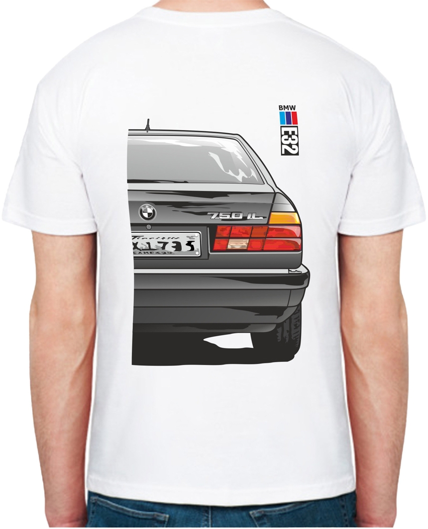 

Футболка мужская Avtolife класическая BMW E32 Stock White белая принт сзади 106232