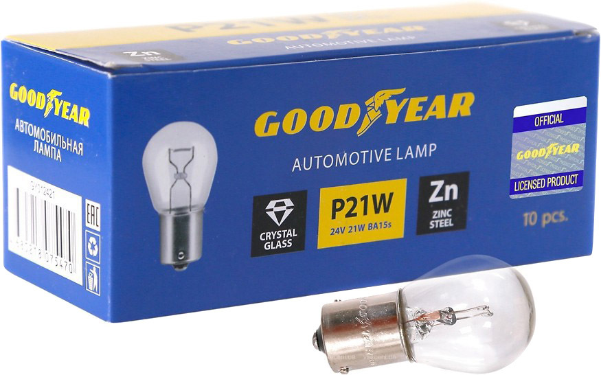 

Автолампа Goodyear GY012421 P21W BA15s 21 W прозрачная
