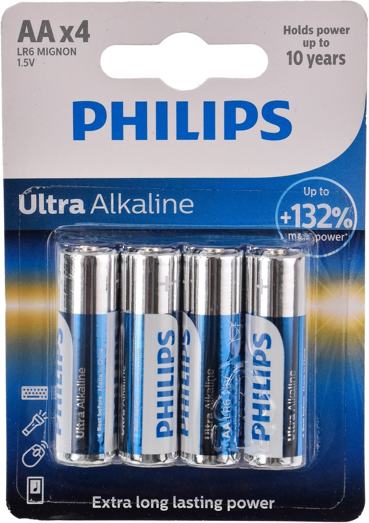 

Батарейка Philips Ultra Alkaline LR6E4B/10 AA (пальчиковая) 1,5 V 4 шт