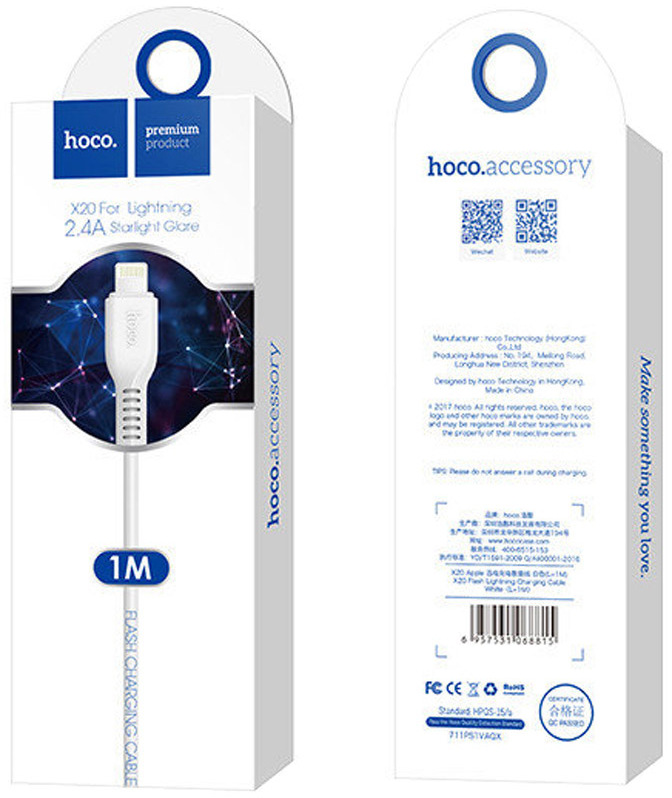 

Кабель Hoco X20 X20LIGHTNINGWHITE USB - Apple Lightning 1 м