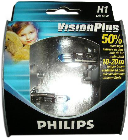 

Автолампа Philips 12258VP VisionPlus H1 P14,5s 55 W прозрачно-голубая