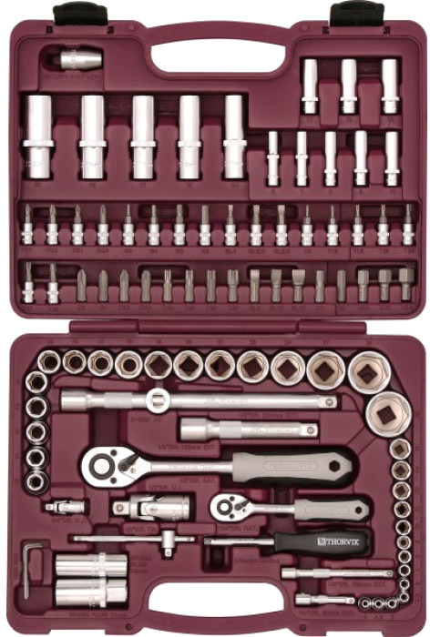 

Набор торцевых головок и комплектующих THORVIK UTS0094 77 шт. 1/2", 1/4", 5/16"