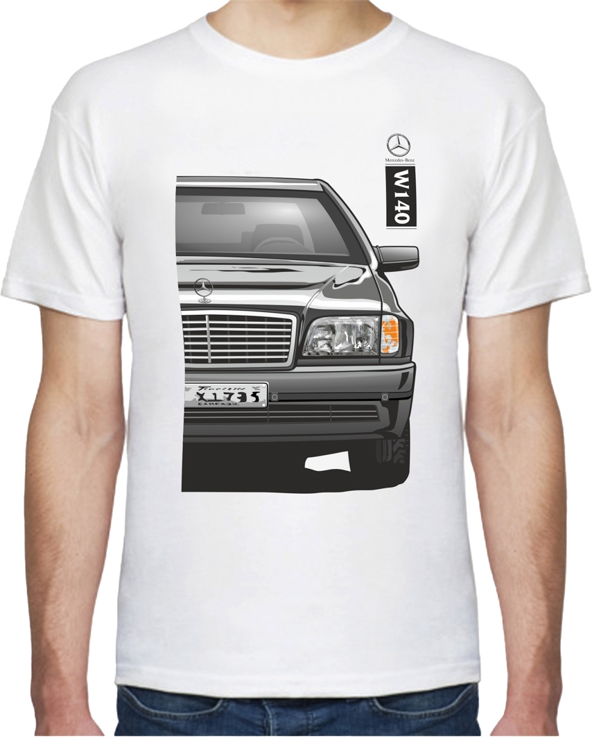 

Футболка мужская Avtolife класическая Mercedes-Benz W140 Stock White белая принт спереди и сзади 107340