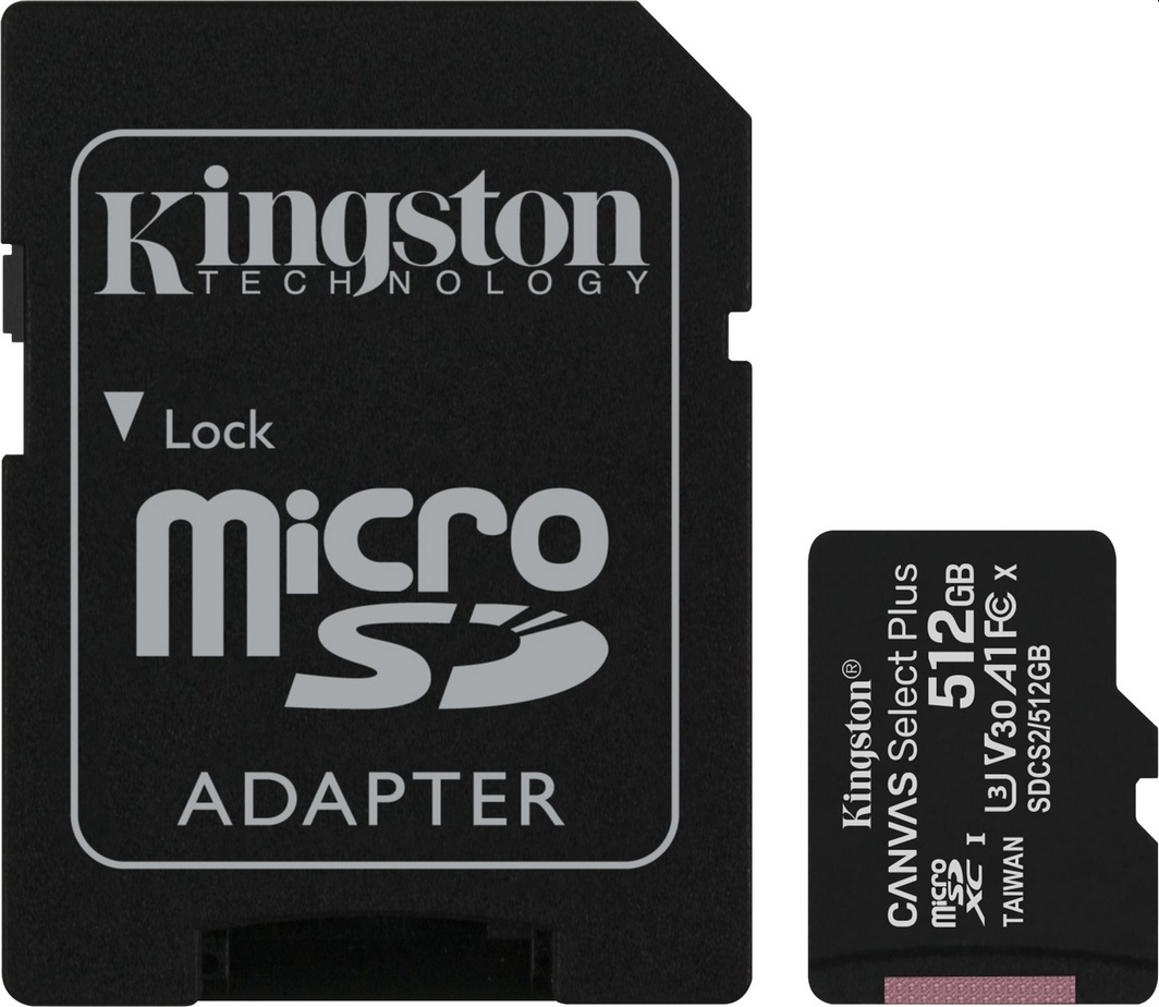 

Карта памяти Kingston Canvas Select Plus (с SD-адаптером) microSDXC 512 ГБ SDCS2/512GB