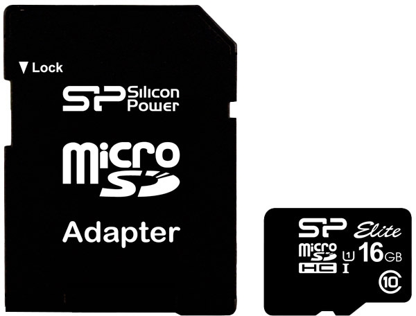 

Карта памяти Silicon Power Elite (с SD-адаптером) microSDHC 16 ГБ SP016GBSTHBU1V10SP