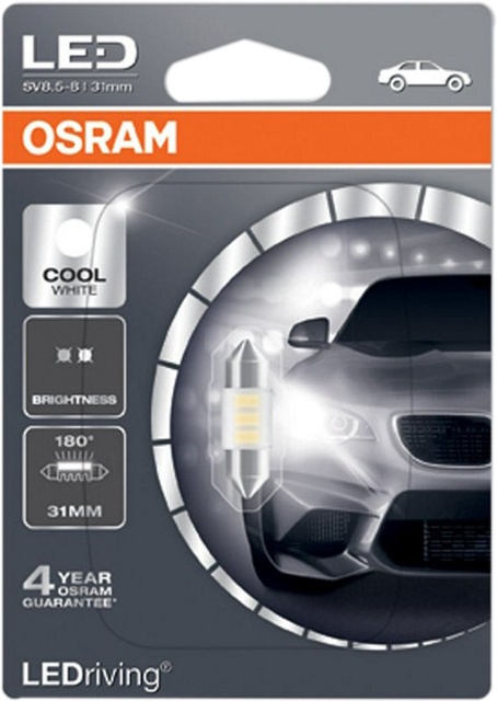 

Автолампа Osram 6436CW01B LEDriving C5W SV8,5 0,5 W прозрачная