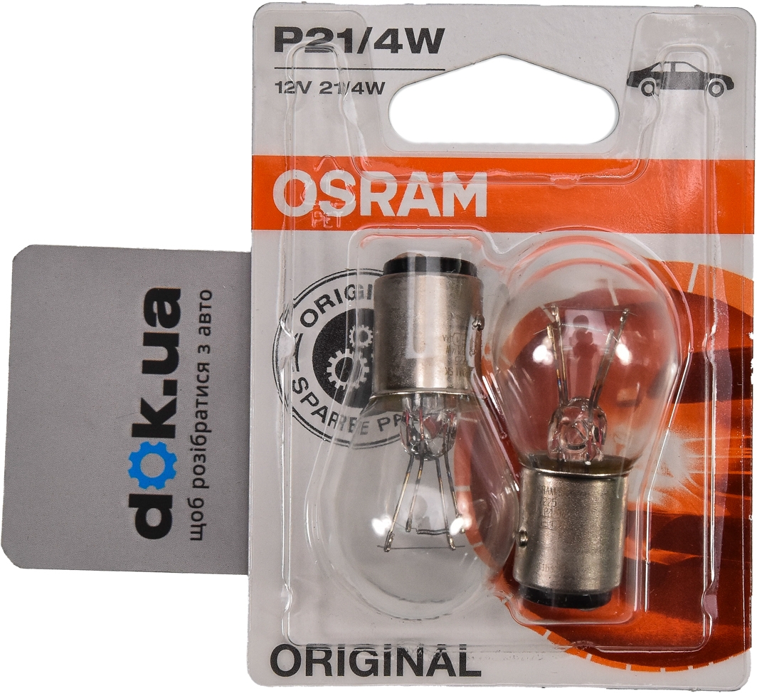 

Автолампа Osram 7225-02B Original Line P21/4W BAZ15d 4 W 21 W прозрачная