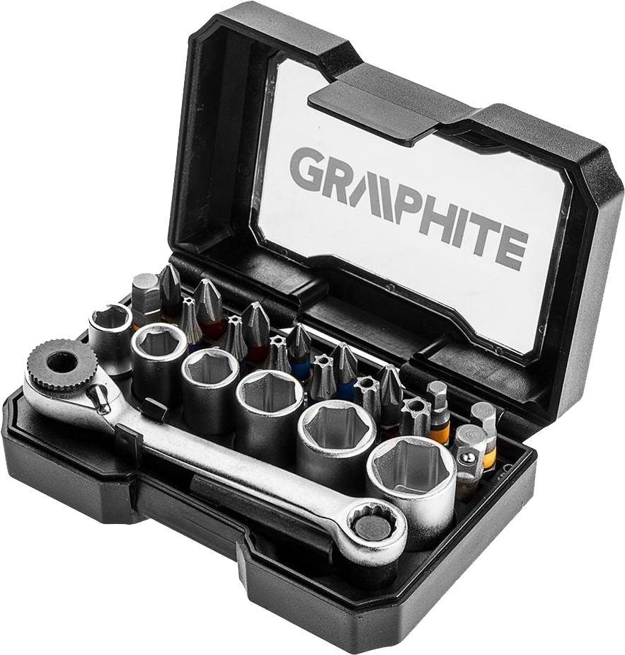 

Набор бит и торцевых головок с трещоткой Graphite 56h610 24 шт.