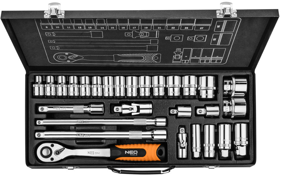 

Набор торцевых головок и комплектующих Neo Tools 08-677 20 шт. 1/2", 3/8"