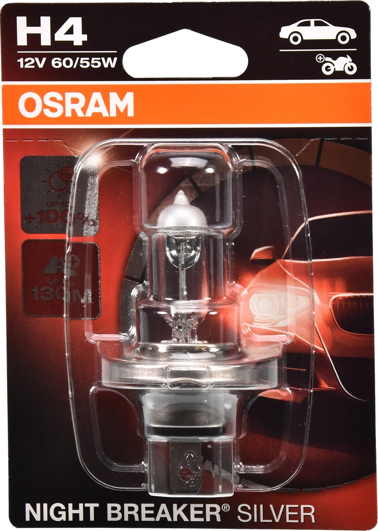 

Автолампа Osram 64193nbs01b Night Breaker Silver H4 P43t 60 W 55 W прозрачный