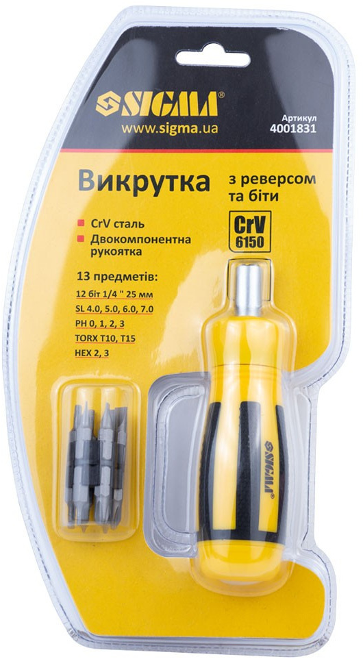 

Отвертка реверсивная с набором бит Sigma 4001831