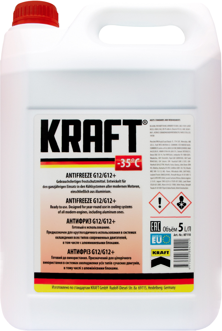 

Готовый антифриз KRAFT G12/G12+ красный -35 °C KF110
