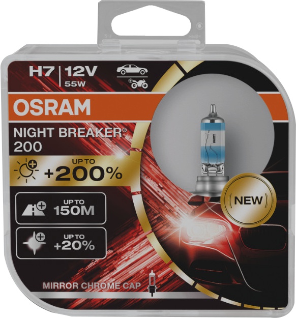 

Автолампа Osram 64210NB200-HCB Night Breaker 200 H7 PX26d 55 W прозрачно-голубая