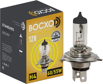 

Автолампы ВОСХОD 80614 Standard H4 P43t 60 W 55 W прозрачный