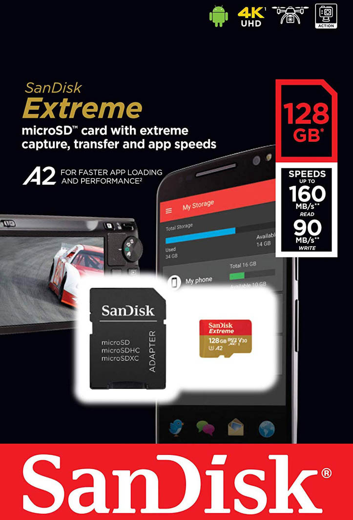 

Карта памяти SanDisk Extreme Action microSDXC 128 ГБ с SD-адаптером SDSQXA1128GGN6AA