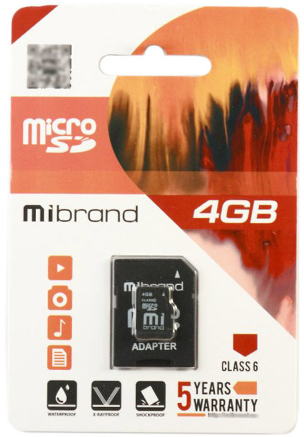 

Карта памяти Mibrand MicroSD 4 ГБ с SD-адаптером MICDC6/4GB-A