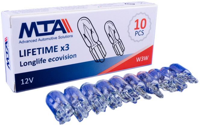 

Автолампы MTA 82140MC1 Life Time W3W бесцокольная 3 W прозрачный