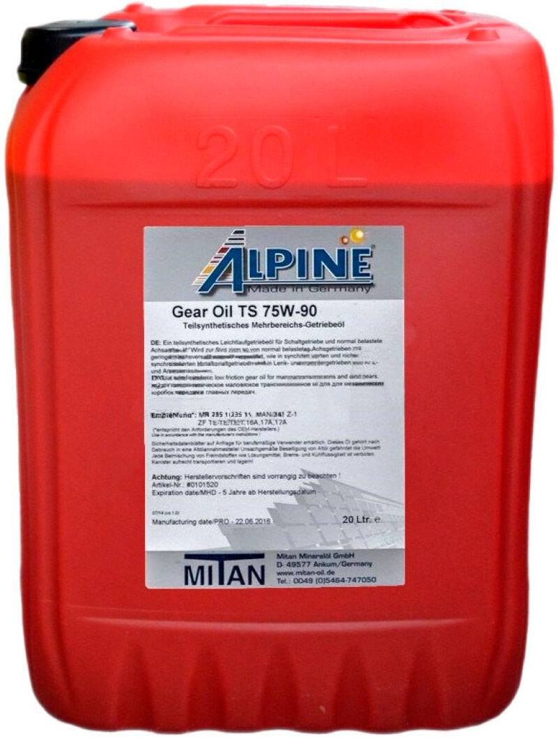 

Трансмиссионное масло Alpine Gear Oil TS GL-5 75W-90 полусинтетическое 0101503