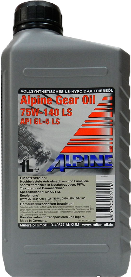 

Трансмиссионное масло Alpine Syngear LS GL-5 75W-140 синтетическое 0100791