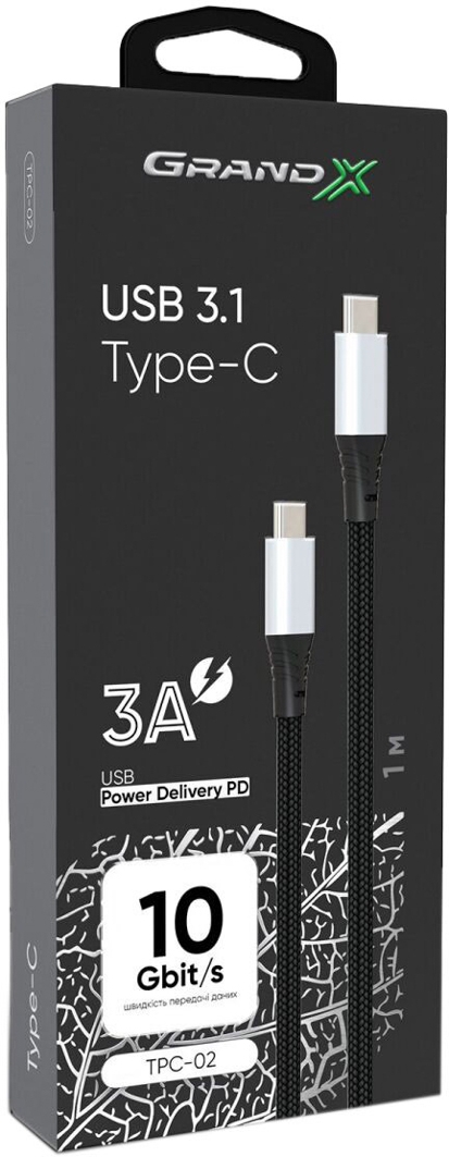 

Кабель Grand-X TPC-02 USB type-C - USB type-C 1 м