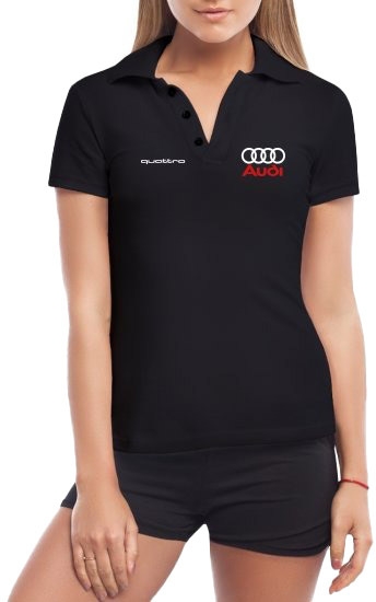 

Футболка женская Globuspioner поло Audi Allroad Quattro черная принт спереди 664785422