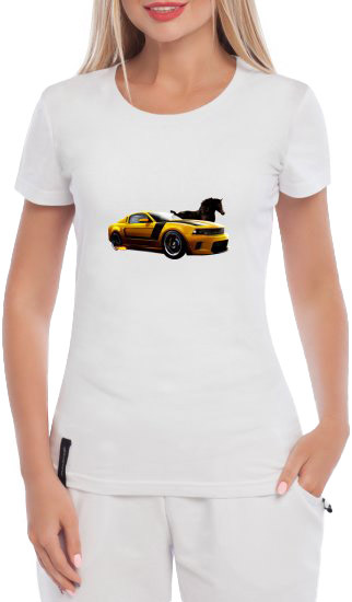 

Футболка женская Globuspioner классическая Ford Mustang Yellow белая принт спереди 236642716