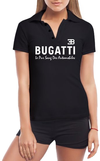 

Футболка женская Globuspioner поло Bugatti Slogan черная принт спереди 731285425