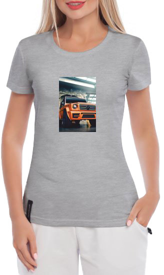 

Футболка женская Globuspioner классическая Gelandewagen Orange серая принт спереди 3850627286