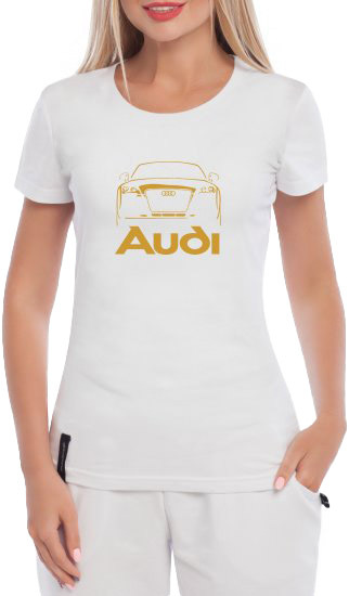 

Футболка женская Globuspioner классическая Audi Gold белая принт спереди 152592715
