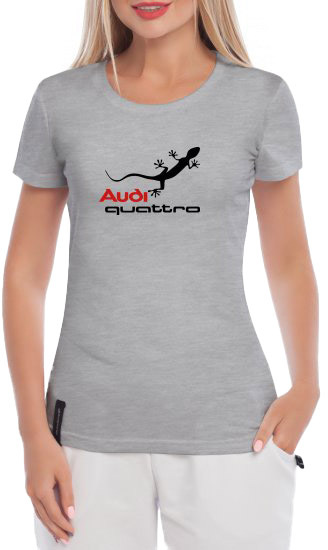 

Футболка женская Globuspioner классическая Audi Gecko Quattro Logo серая принт спереди 6647027285