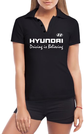 

Футболка женская Globuspioner поло Hyundai Slogan черная принт спереди 731255426