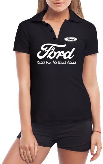 

Футболка женская Globuspioner поло Ford Slogan черная принт спереди 731265422