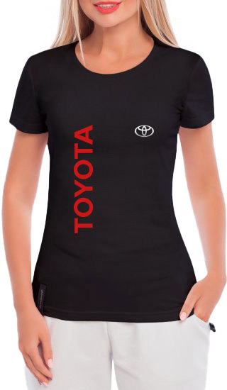 

Футболка женская Globuspioner классическая Toyota Silver Big Logo Vertical черная принт спереди 667592727