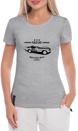 

Футболка женская Globuspioner классическая Mercedes Racecar серая принт спереди 5024727285