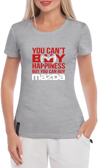 

Футболка женская Globuspioner классическая Mazda Happiness серая принт спереди 5046927281