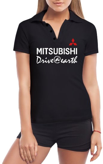

Футболка женская Globuspioner поло Mitsubishi Slogans черная принт спереди 722175426
