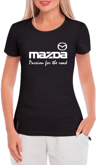 

Футболка женская Globuspioner классическая Mazda Slogan черная принт спереди 731182726