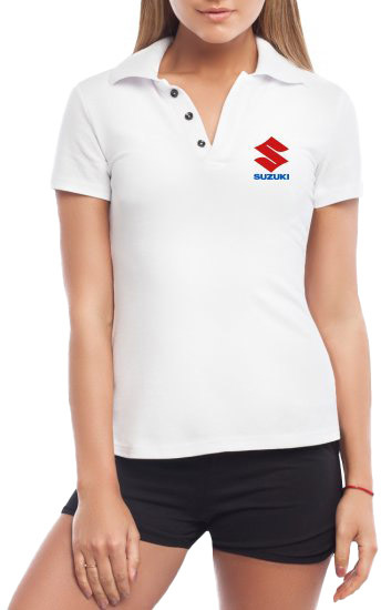 

Футболка женская Globuspioner поло Suzuki Big Logo Red and Blue белая принт спереди 227465414