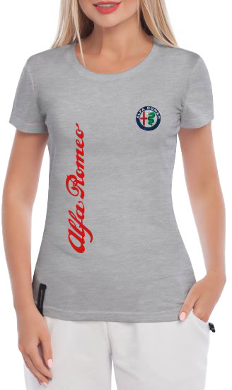 

Футболка женская Globuspioner классическая Alfa Romeo Logo Vertical серая принт спереди 6653827285