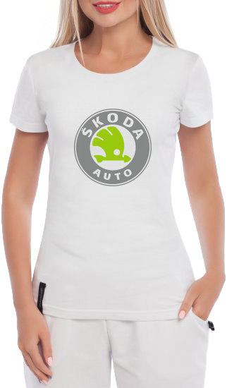 

Футболка женская Globuspioner классическая Skoda Auto Logo белая принт спереди 143912711