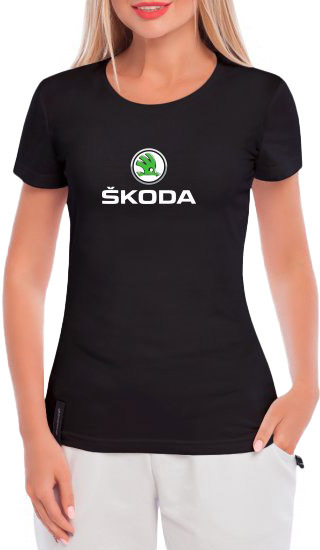 

Футболка женская Globuspioner классическая Skoda Big Logo черная принт спереди 666372724