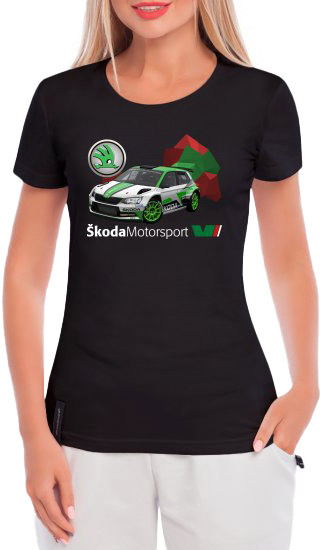 

Футболка женская Globuspioner классическая Skoda Fabia R5 EVO черная принт спереди 753132727