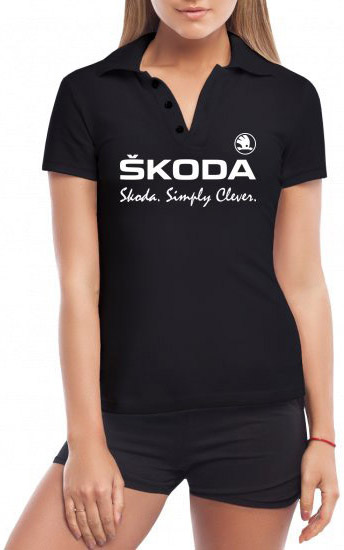 

Футболка женская Globuspioner поло Skoda Slogan черная принт спереди 731215426