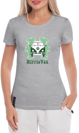 

Футболка женская Globuspioner классическая Volkswagen Hippie Van серая принт спереди 3674127284