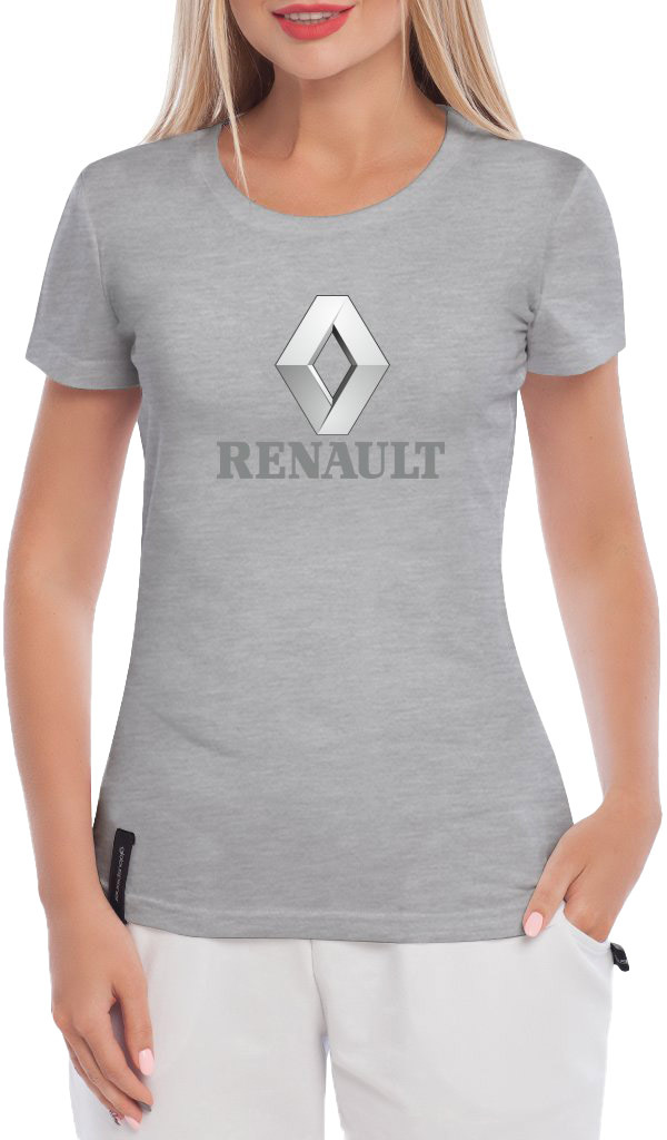 

Футболка женская Globuspioner классическая Renault Wide Logo Silver серая принт спереди 6014327284