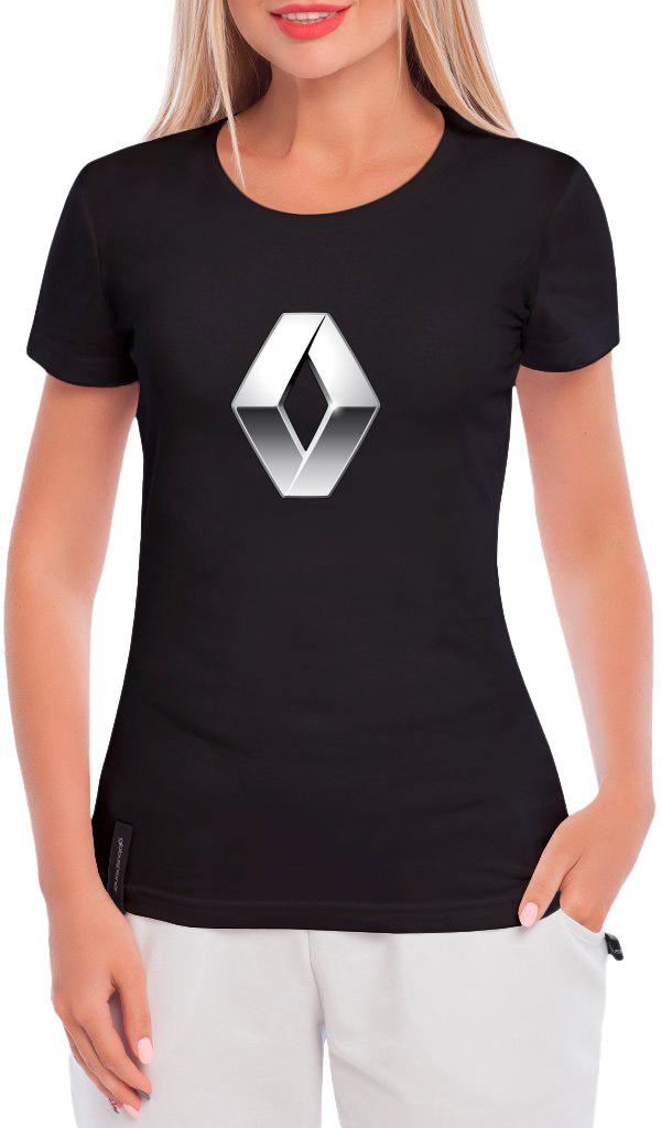 

Футболка женская Globuspioner классическая Renault Big Logo Silver черная принт спереди 668482725