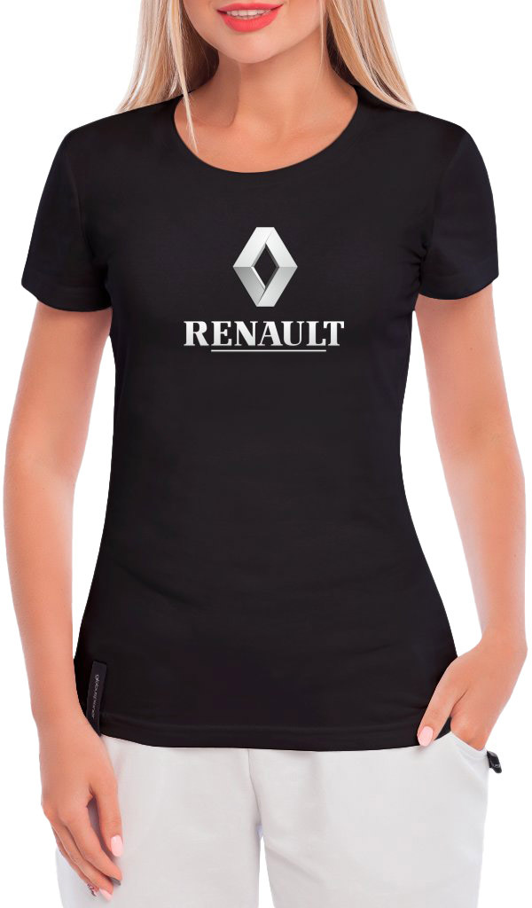 

Футболка женская Globuspioner классическая Renault Logo Silver черная принт спереди 668532726